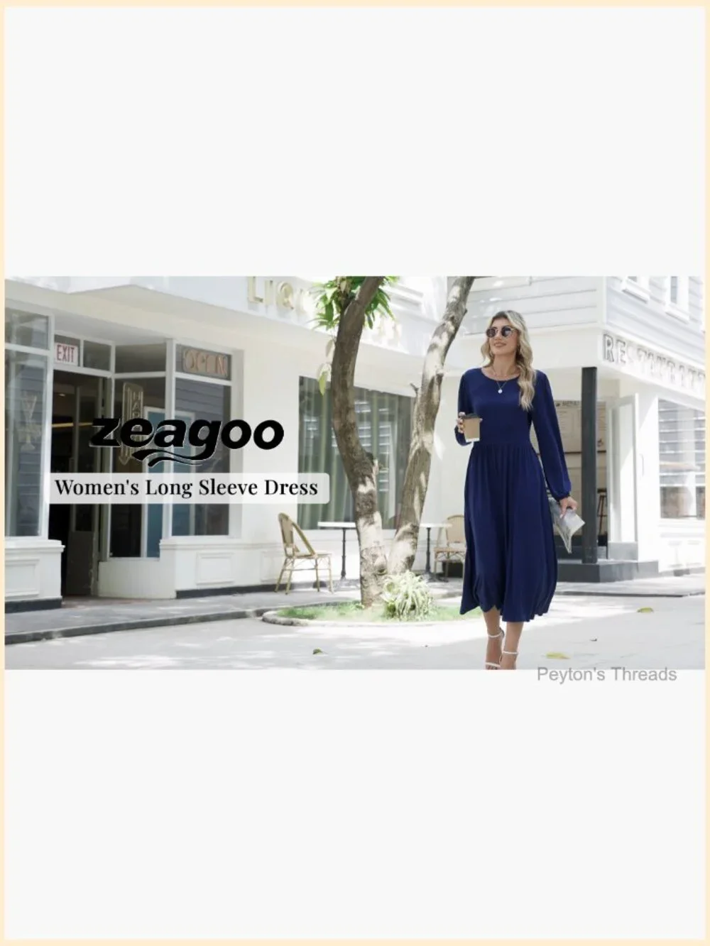 Long Sleeve Flowy A-Line Midi Dress with Pockets - Picture 7 of 7